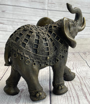 Indian Elephant Bronze Metal Figurine Sculpture Decor Signed Original 8.5