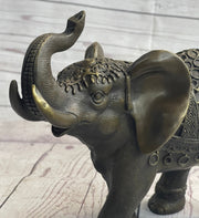 Indian Elephant Bronze Metal Figurine Sculpture Decor Signed Original 8.5