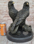 Load image into Gallery viewer, Two Juvenile American Bald Eagles Bronze Metal Statue Sculpture on Marble Base
