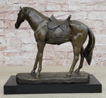 Large Original Loving Horse with his Saddle Western Cowboy Bronze Sculpture sale