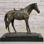Large Original Loving Horse with his Saddle Western Cowboy Bronze Sculpture sale