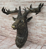 Hanging Wall Art Mounted Elk Deer Bust Head Stag Antlers Buck Bronze Sculpture