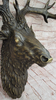 Hanging Wall Art Mounted Elk Deer Bust Head Stag Antlers Buck Bronze Sculpture