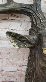 Hanging Wall Art Mounted Elk Deer Bust Head Stag Antlers Buck Bronze Sculpture