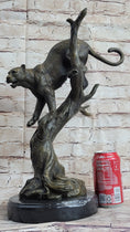 Load image into Gallery viewer, Puma Cougar Mountain Lion on Tree Branch Bronze Statue Sculpture Figurine Decor
