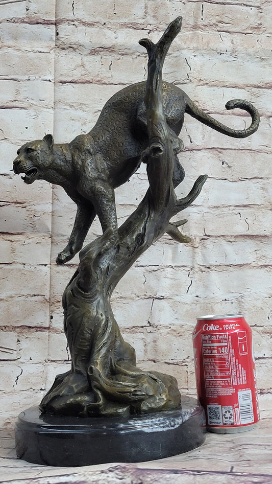 Puma Cougar Mountain Lion on Tree Branch Bronze Statue Sculpture Figurine Decor