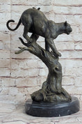 Load image into Gallery viewer, Puma Cougar Mountain Lion on Tree Branch Bronze Statue Sculpture Figurine Decor
