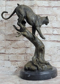 Load image into Gallery viewer, Puma Cougar Mountain Lion on Tree Branch Bronze Statue Sculpture Figurine Decor
