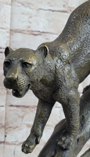 Puma Cougar Mountain Lion on Tree Branch Bronze Statue Sculpture Figurine Decor