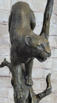 Load image into Gallery viewer, Puma Cougar Mountain Lion on Tree Branch Bronze Statue Sculpture Figurine Decor
