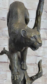 Puma Cougar Mountain Lion on Tree Branch Bronze Statue Sculpture Figurine Decor