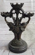 Load image into Gallery viewer, Two Headed Elephant Candle Holder Bronze Sculpture Marble Base Figurine Statue
