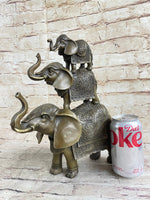 Stacked 3 Lucky Elephants Bronze Metal Statue Sculpture Figurine 12