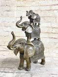 Load image into Gallery viewer, Stacked 3 Lucky Elephants Bronze Metal Statue Sculpture Figurine 12" x 12"
