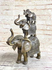 Stacked 3 Lucky Elephants Bronze Metal Statue Sculpture Figurine 12