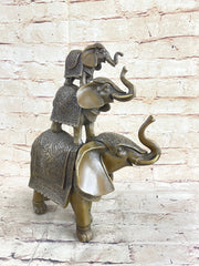 Stacked 3 Lucky Elephants Bronze Metal Statue Sculpture Figurine 12