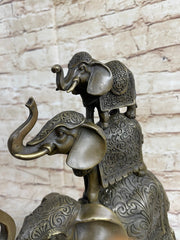 Stacked 3 Lucky Elephants Bronze Metal Statue Sculpture Figurine 12