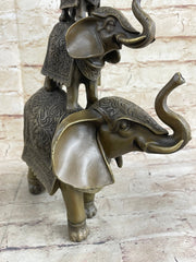 Stacked 3 Lucky Elephants Bronze Metal Statue Sculpture Figurine 12