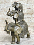 Load image into Gallery viewer, Stacked 3 Lucky Elephants Bronze Metal Statue Sculpture Figurine 12" x 12"
