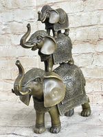 Stacked 3 Lucky Elephants Bronze Metal Statue Sculpture Figurine 12