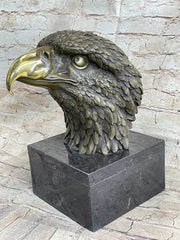 Hot Cast Bronze American Bald Eagle Head Bust Statue Sculpture on Marble Base