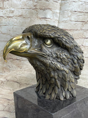 Hot Cast Bronze American Bald Eagle Head Bust Statue Sculpture on Marble Base