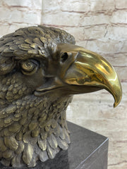 Hot Cast Bronze American Bald Eagle Head Bust Statue Sculpture on Marble Base