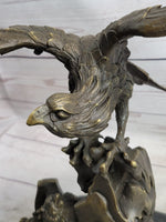 Eagle Landing on Waves Water Bronze Metal Statue Sculpture Figurine Decor Signed