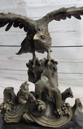 Load image into Gallery viewer, Eagle Landing on Waves Water Bronze Metal Statue Sculpture Figurine Decor Signed
