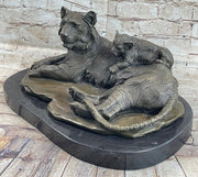 Tiger Family Mother & Cub Bronze Statue Sculpture Figure Marble Base Original Art 8