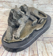 Tiger Family Mother & Cub Bronze Statue Sculpture Figure Marble Base Original Art 8