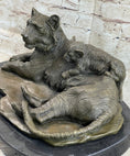 Load image into Gallery viewer, Tiger Family Mother & Cub Bronze Statue Sculpture Figure Marble Base Original Art 8" x 16"
