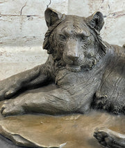 Tiger Family Mother & Cub Bronze Statue Sculpture Figure Marble Base Original Art 8