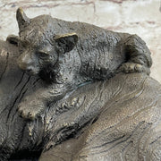 Tiger Family Mother & Cub Bronze Statue Sculpture Figure Marble Base Original Art 8