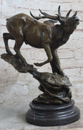 Load image into Gallery viewer, Bronze Marble Statue Elk Deer Stag Hunter Wildlife Art Sculpture Figure Lost Wax
