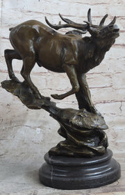 Bronze Marble Statue Elk Deer Stag Hunter Wildlife Art Sculpture Figure Lost Wax
