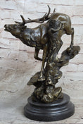 Load image into Gallery viewer, Bronze Marble Statue Elk Deer Stag Hunter Wildlife Art Sculpture Figure Lost Wax
