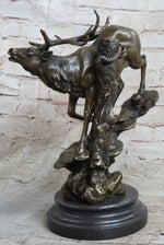 Bronze Marble Statue Elk Deer Stag Hunter Wildlife Art Sculpture Figure Lost Wax