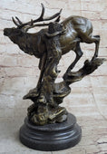 Load image into Gallery viewer, Bronze Marble Statue Elk Deer Stag Hunter Wildlife Art Sculpture Figure Lost Wax
