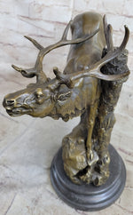 Bronze Marble Statue Elk Deer Stag Hunter Wildlife Art Sculpture Figure Lost Wax