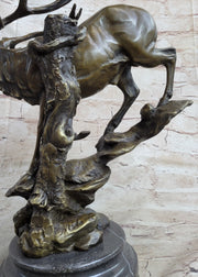 Bronze Marble Statue Elk Deer Stag Hunter Wildlife Art Sculpture Figure Lost Wax