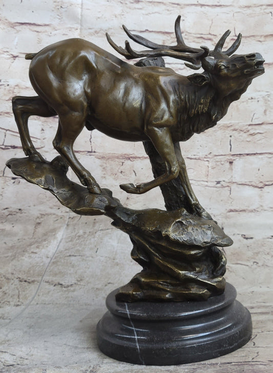 Bronze Marble Statue Elk Deer Stag Hunter Wildlife Art Sculpture Figure Lost Wax