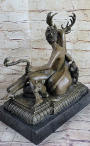 Greek Goddess Artemis Roman Diana Huntress Nude Bronze Sculpture w/ Deer by Milo