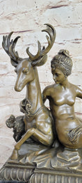 Load image into Gallery viewer, Greek Goddess Artemis Roman Diana Huntress Nude Bronze Sculpture w/ Deer by Milo
