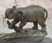 Three Elephants Family - Hot Cast Bronze Sculpture of African Wildlife on Marble Base