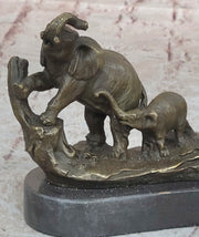 Three Elephants Family - Hot Cast Bronze Sculpture of African Wildlife on Marble Base