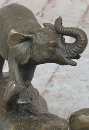 Three Elephants Family - Hot Cast Bronze Sculpture of African Wildlife on Marble Base