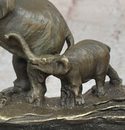 Three Elephants Family - Hot Cast Bronze Sculpture of African Wildlife on Marble Base
