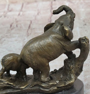Three Elephants Family - Hot Cast Bronze Sculpture of African Wildlife on Marble Base
