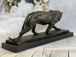 African Lioness Wildlife Animal Bronze Statue Marble Figure Art Decor